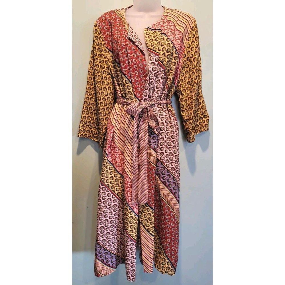 Cabi Multi Pattern Boho Belted Kimono Robe Sz S Pockets Cottagecore